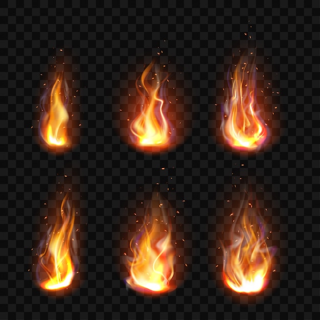 Free Vector realistic fire, torch flame set isolated clip art