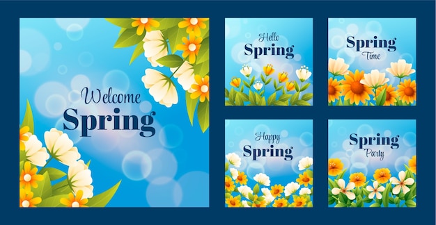 Free Vector realistic floral spring instagram posts collection