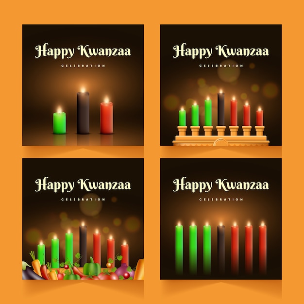 Free Vector realistic kwanzaa instagram posts collection
