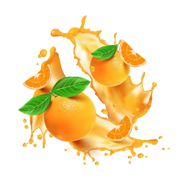 Free Vector realistic orange splash and fruit