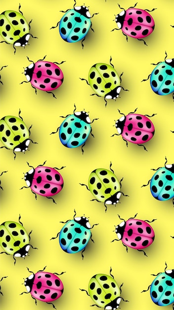 Free Vector realistic spring patterns with 3d ladybugs