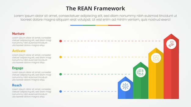 Free Vector rean framework infographic concept for slide presentation with vertical rectangle arrow with line description with 4 point list with flat style