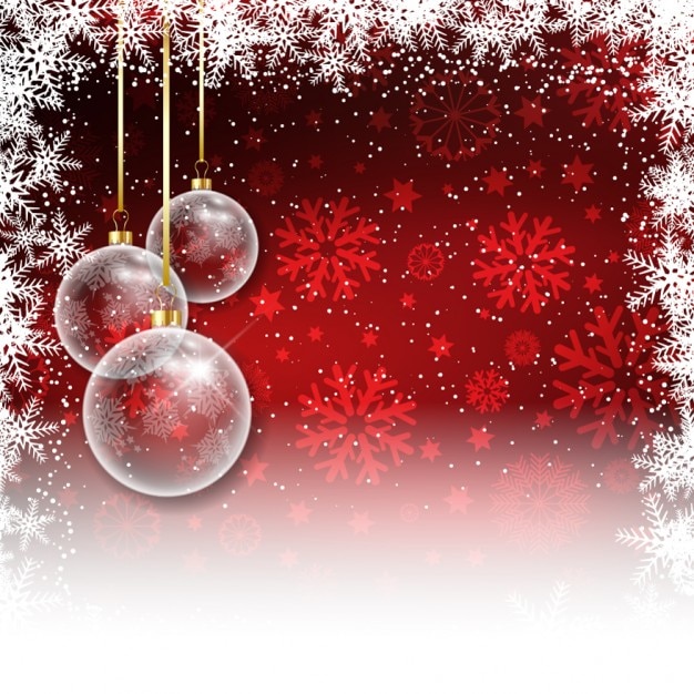 Free Vector red christmas background with baubles