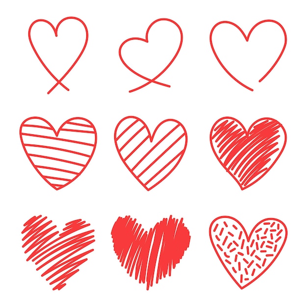 Free Vector red doddle hearts set