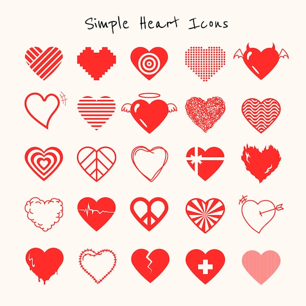 Free Vector red simple heart icon vector set