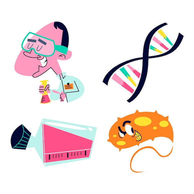 Free Vector retro cartoon science sticker set