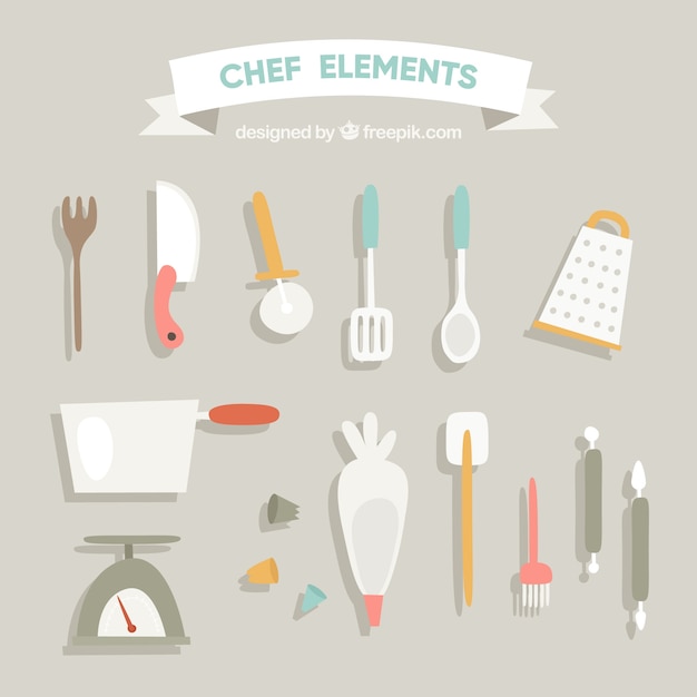Free Vector retro collection of kitchen utensils in flat design