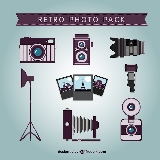 Free Vector retro professional photographer pack