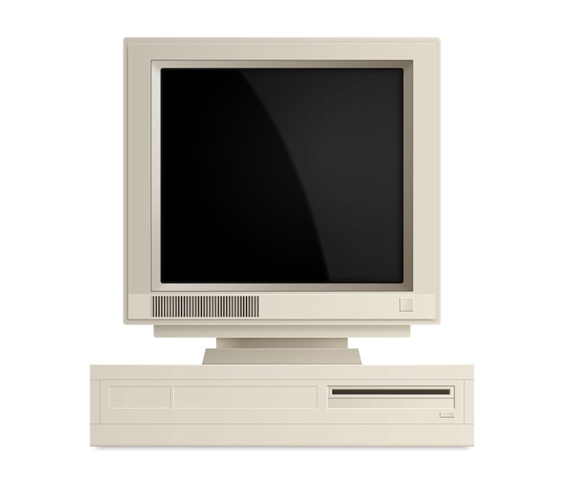 Free Vector retro vintage computer realistic composition with isolated front view of personal computer with display on mainframe vector illustration