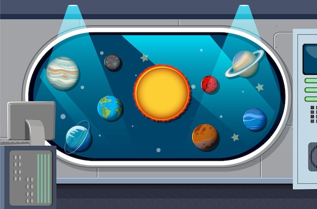 Free Vector a room decorated with solar system planets template