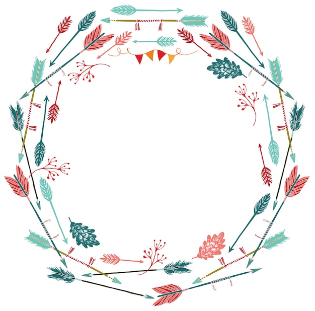 Free Vector round frame of arrows and leaves