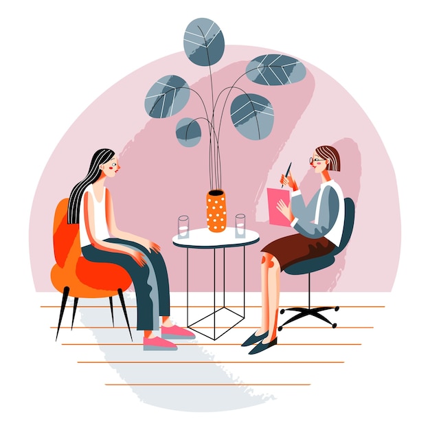 Free Vector sad woman in psychotherapy session with therapist unhappy girl feeling loneliness grief anxiety or sorrow mental health and support professional psychological help