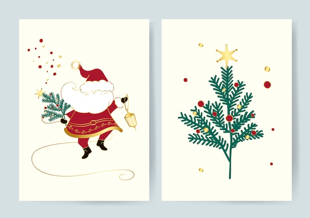 Free Vector santa and a christmas tree card vector
