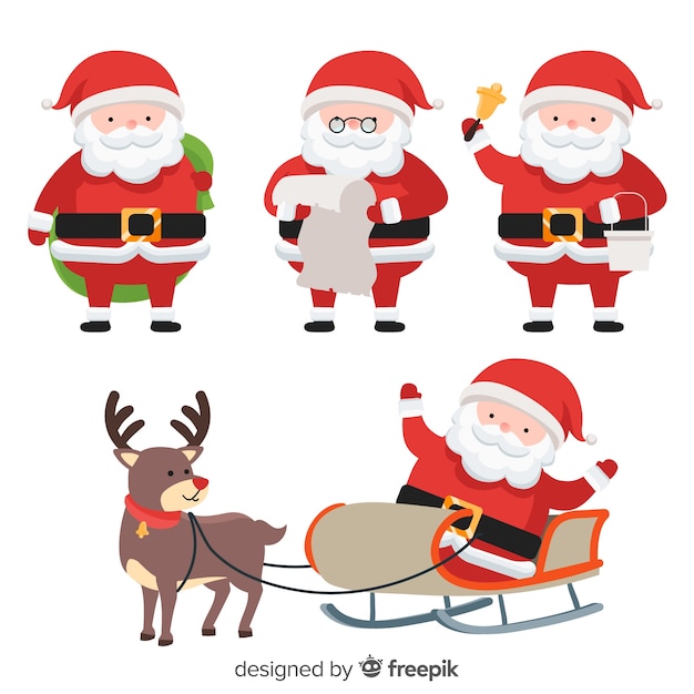 Free Vector santa claus character collection in flat design