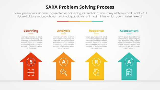 Free Vector sara model problem solving infographic concept for slide presentation with arrows top direction with 4 point list with flat style