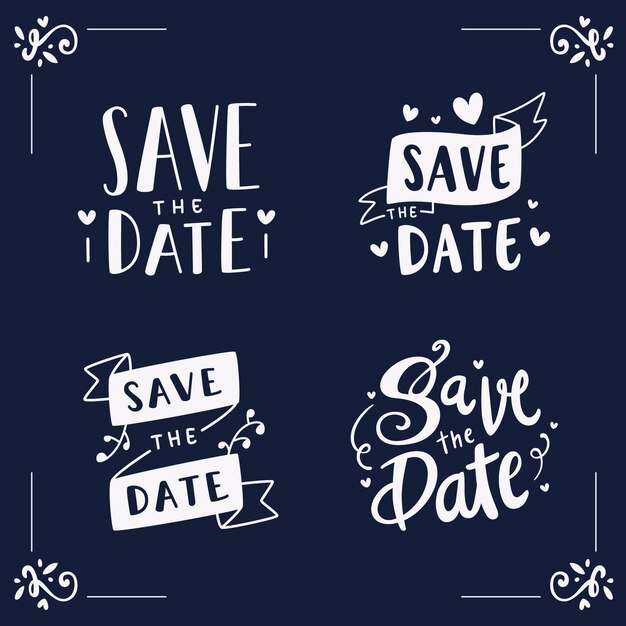 Free Vector save the date beautiful lettering set