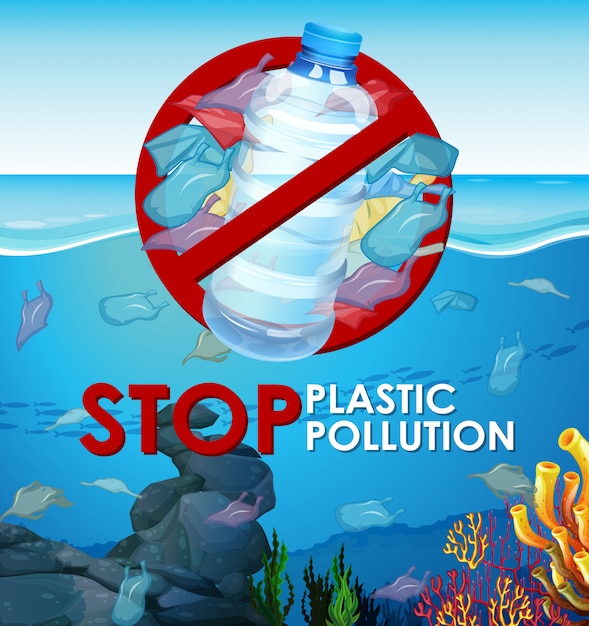 Free Vector scene  with plastic bags in the ocean