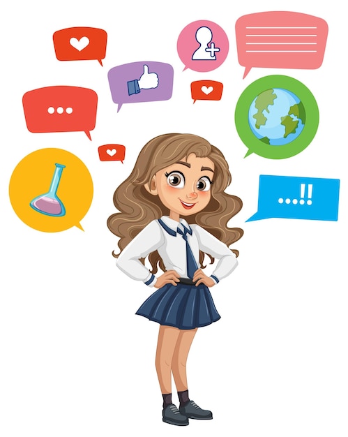 Free Vector schoolgirl with thought bubbles