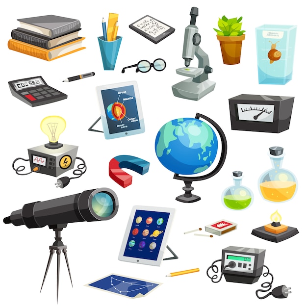 Free Vector science elements cartoon set