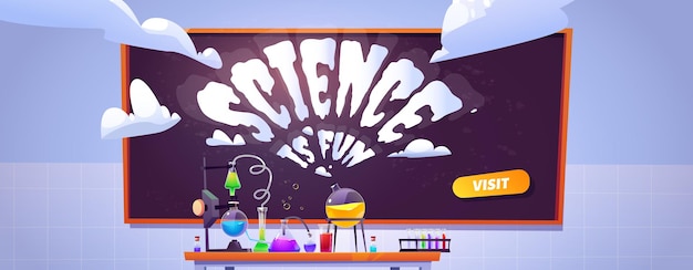 Free Vector science lab banner for study and chemistry experiments for kids.