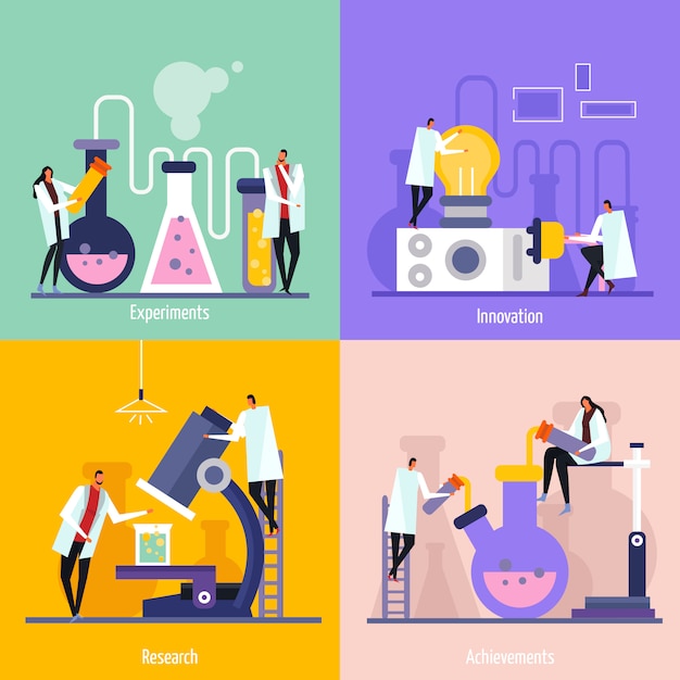 Free Vector science lab flat design concept with experiments, innovation, research and achievement