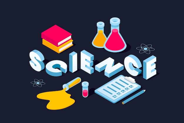 Free Vector science word concept in isometric