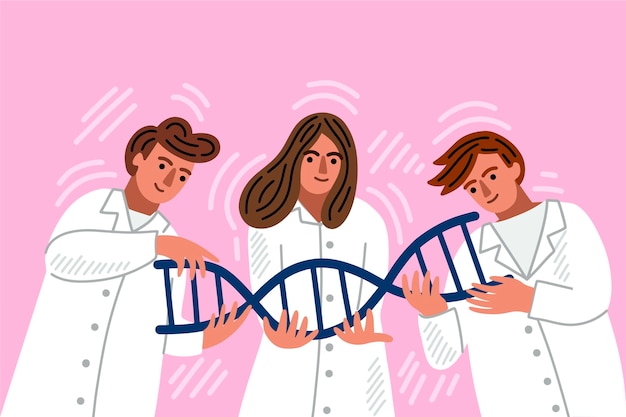 Free Vector scientists holding dna molecules