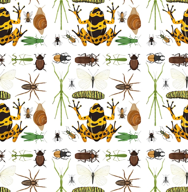 Free Vector seamless pattern with many insects on white background