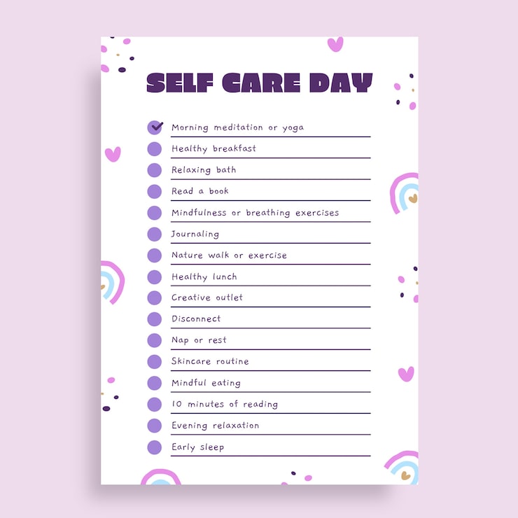 Free Vector self care day checklist template design