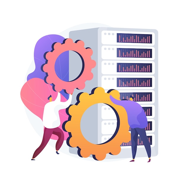 Free Vector server hardware maintenance. teamwork fixing gear. data storage, ethernet cluster, datacenter system. supercomputer infrastructure. workstation domain. vector isolated concept metaphor illustration.