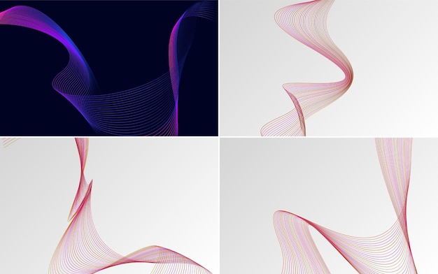 Free Vector set of 4 geometric wave pattern background abstract waving line vector illustration