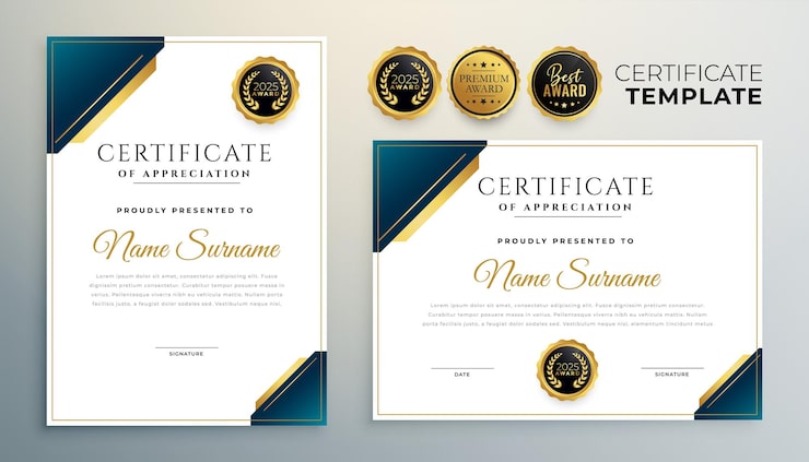 Free Vector set of appreciation certificate background a paper for corporate excellence