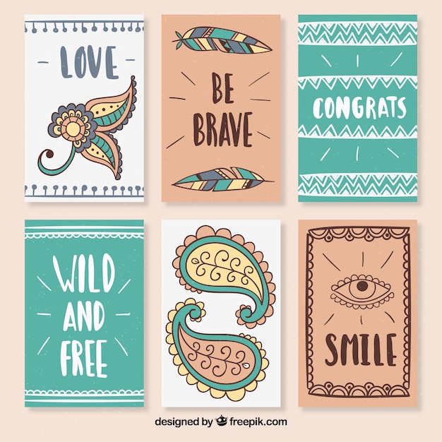 Free Vector set of beautiful motivational boho postcards