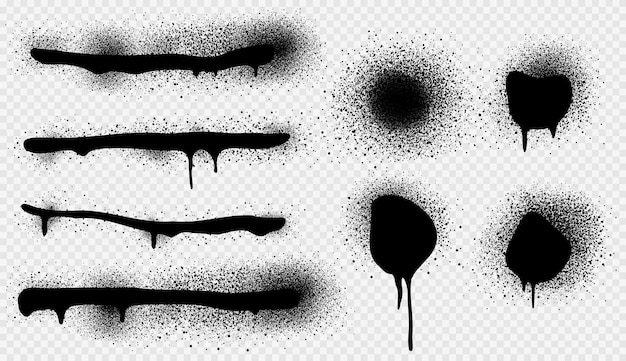 Free Vector set of black paint stains isolated on transparent