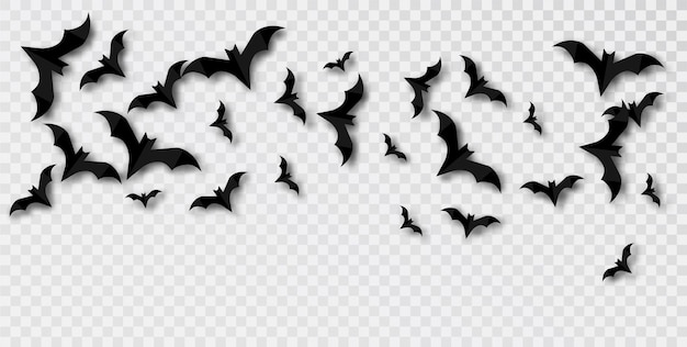 Free Vector set of black paperstyle halloween bats in vector isolated on transparent background