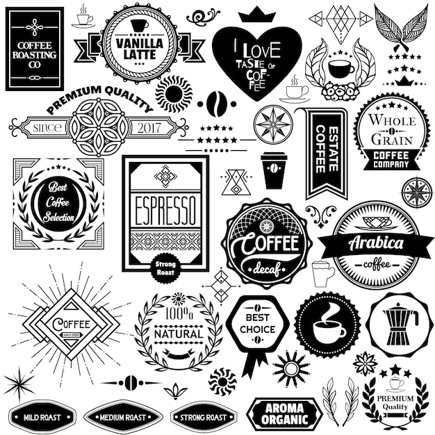 Free Vector set of coffee badges, labels and stickers