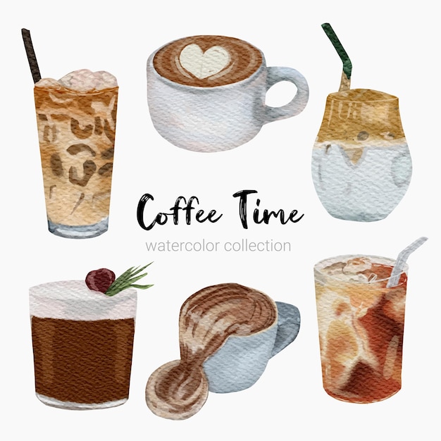 Free Vector set of cold beverages for cafeteria and restaurant menu in glass and plastic cup