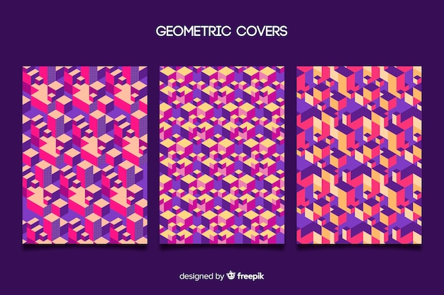 Free Vector set of covers with colorful geometric design