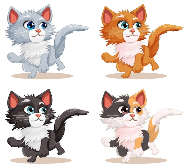 Free Vector set of cute cat cartoon