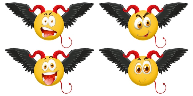 Free Vector set of devil emoticon with facial expression