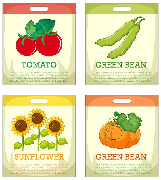 Free Vector set of different seed packaging on white background