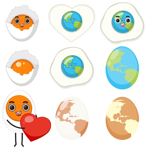 Free Vector set of eggs cartoon characters