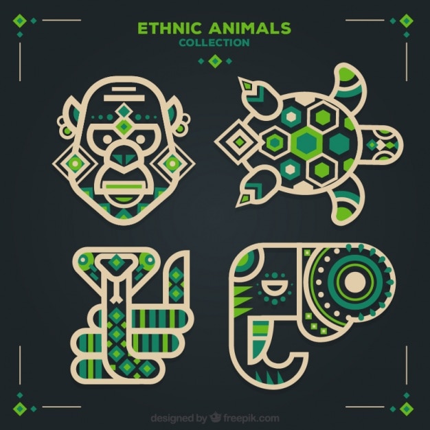 Free Vector set of ethnic animals in flat design