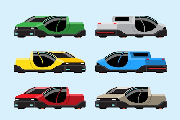 Free Vector set of hi-tech pickup truck on blue