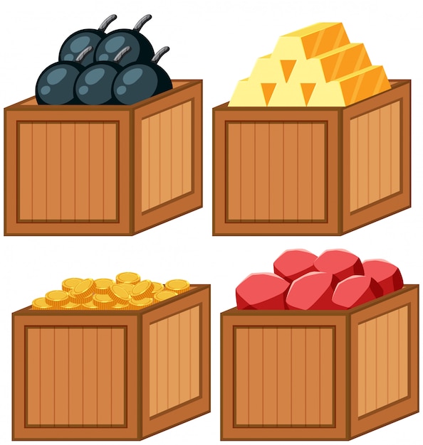 Free Vector set of object in the wooden box