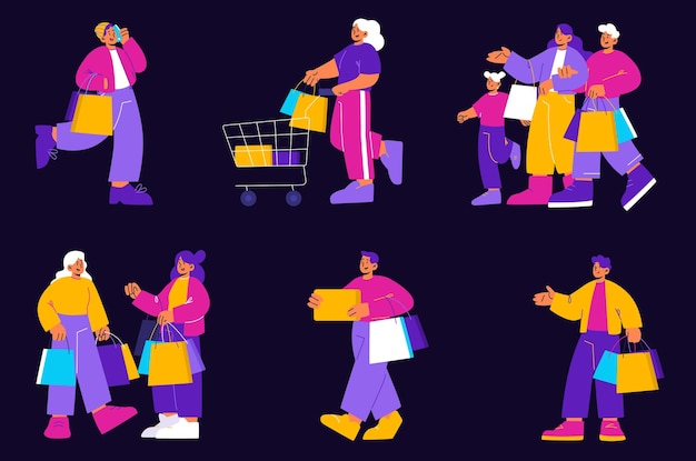 Free Vector set people in shopping mall or boutique visitors
