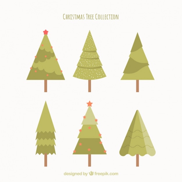 Free Vector set of pretty flat christmas trees
