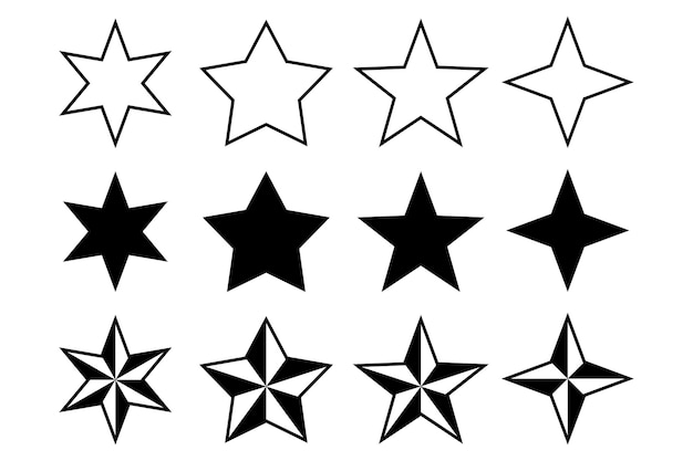 Free Vector set of stars glyph outline and mixed style