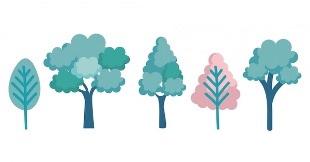 Free Vector set trees forest icons