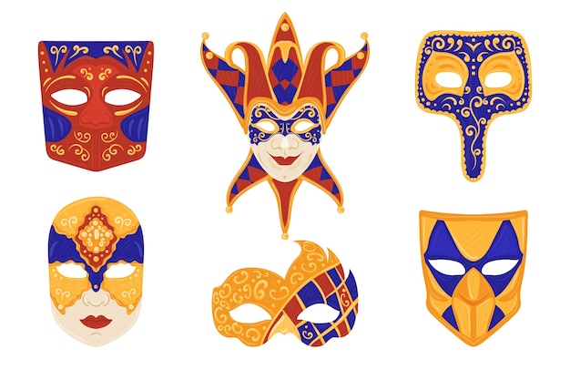 Free Vector set of venetian carnival masks on white background